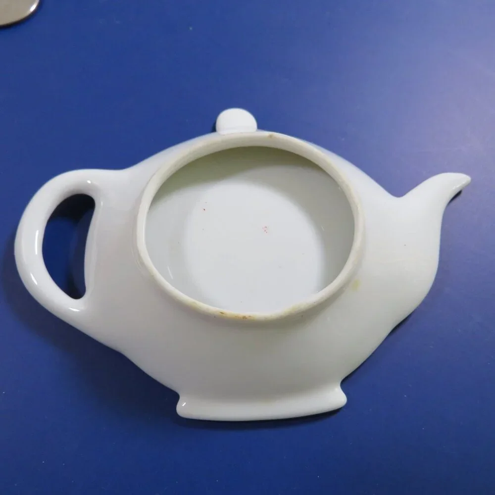 VTG Mini Tea Set Trio: White Porcelain Tea Bag Rest, Tall Ornament & Rose Cream